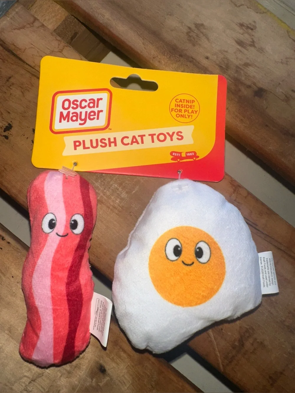 Oscar Mayer Plush 2ct Cat Toys - Sunny Side Up Egg and Bacon. - New